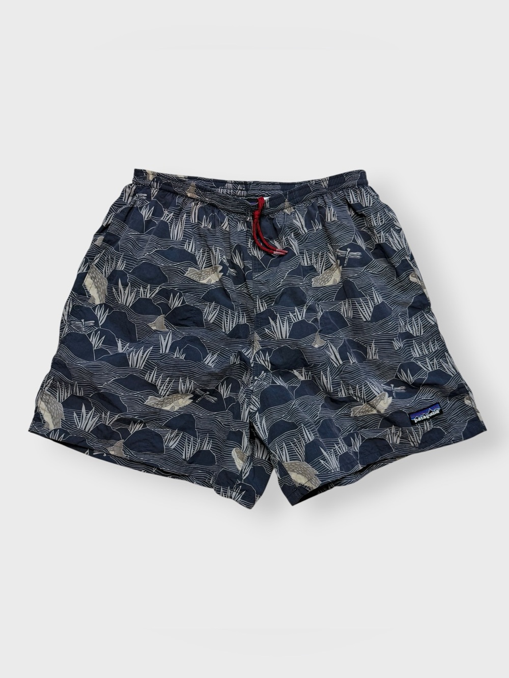 Patagonia Baggies Swim Shorts, Dragonfly Trout, Elastic Waist Pockets Lined M